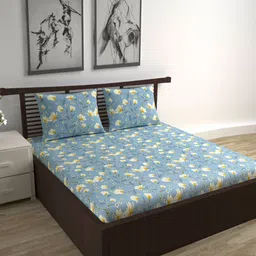 Divine Casa Florate Blue & Yellow Printed Cotton 144TC Queen Bedsheet Sets - 1.50m x 2.25m-image-96