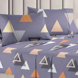 bsb home Purple & Orange Geometric144 TC Queen Bedsheet with 2 Pillow Covers-75