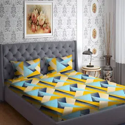 RRC Orange & Yellow Geometric 144 TC Queen Bedsheet with 2 Pillow Covers-10