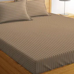 bsb home Beige Striped Cotton 180 TC Queen Bedsheet with 2 Pillow Covers-image-91