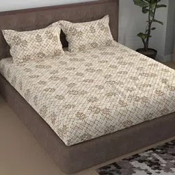 Aura Grey & Beige Floral 180 TC Cotton Queen Bedsheet with 2 Pillow Covers-29