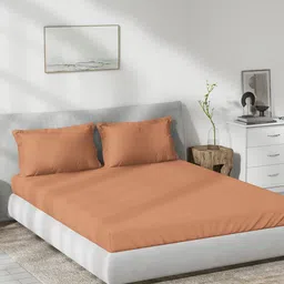 DDecor Orange Cotton 180 TC Queen Bedsheet With 2 Pillow Covers-image-2