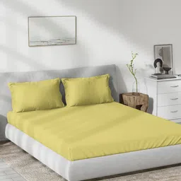 DDecor Yellow Cotton 180 TC Queen Bedsheet With 2 Pillow Covers-image-22