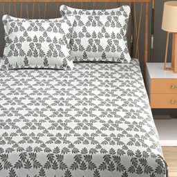Aura Orchid White & Grey Floral 180 TC Queen Bedsheet with 2 Pillow Covers-image-63