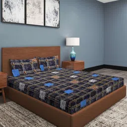 Aura Black And Grey Geometric Printed Microfiber 186 TC Queen Bedsheet Set 2.29 m x 2.54 m-29