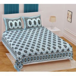 Texstylers Blue Floral 186 TC Queen Bedsheet with 2 Pillow Covers-picture-37