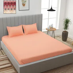 Story@home Peach & Brown 210 TC 2 King Bedsheet with 4 Pillow Covers-9