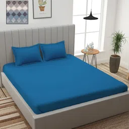 Story@home Blue & Maroon 210 TC 2 King Bedsheet with 4 Pillow Covers-image-101