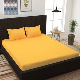 Story@home Yellow & Grey 210 TC 2 King Bedsheet with 4 Pillow Covers-image-26