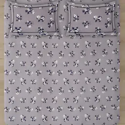 Aura Grey & White Floral 144 TC Queen Bedsheet With 2 Pillow Covers-16