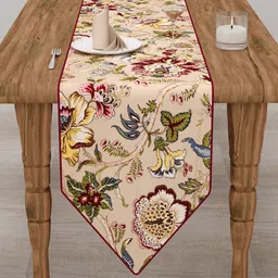 Clasiko Beige & Maroon Printed Pure Cotton Table Runner-48