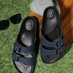 Solethreads Men Navy Blue & Black Comfort Sandals-37