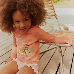 Marks & Spencer Girls Tiger Printed Long Sleeve Rash Vest Swim Set-image-44