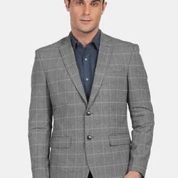 Arrow Men Grey Checked Single-Breasted Formal Blazers-picture-11
