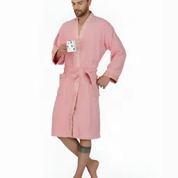 RANGOLI Peach 420 GSM Pure Cotton Bathrobe With Matching Slippers-image-80