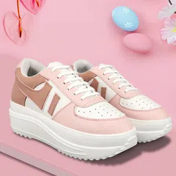 RapidBox Women White & Peach Colourblocked Sneakers-image-19