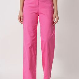 Orchid Blues Women Pink Flared High-Rise Pure Cotton Trousers-image-85