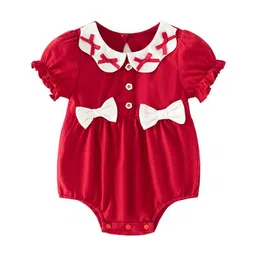 StyleCast Maroon Infant Girls Puff Sleeves Cotton Bow Bodysuit-image-32