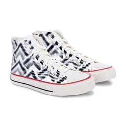 CROWCIA LONDON Men Printed Round Toe Lightweight Canvas Sneakers-image-70