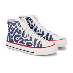 CROWCIA LONDON Men Printed Round Toe Lightweight Canvas Sneakers-image-89