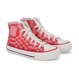 CROWCIA LONDON Men Printed Round Toe Lightweight Canvas Sneakers-11