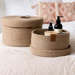Bajo's Tan Set Of 2 Textured Jute Organizer Box-21