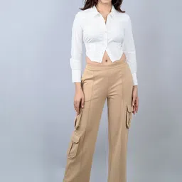 Mlada Women Original Flared Low-Rise Lint Free Cotton Cargos-image-76