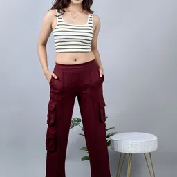 Mlada Women Original Flared Low-Rise Lint Free Cargo Trousers-image-12