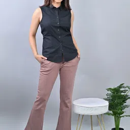 Mlada Women Original Flared Low-Rise Cotton Chinos Trousers-image-60