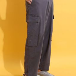 HIGHLANDER Men High Rise Drop Crotch Super Loose Fit Cargo Ankle Length Cargo Trousers-image-63