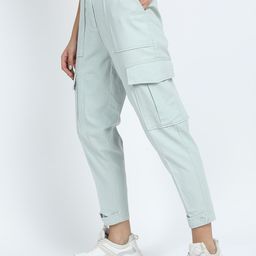 Tokyo Talkies Women Green Tapered Fit Easy Wash Cargos Trousers-image-59