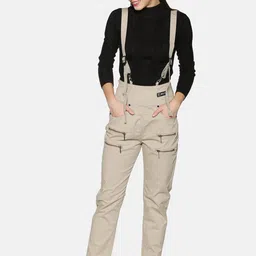 KULTPRIT Women Khaki Relaxed Slim Fit Pure Cotton Cargos Trousers With Suspenders-image-55