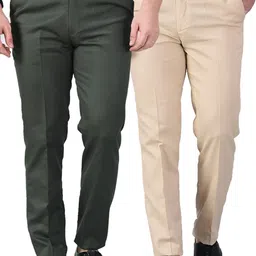 AD & AV Men Olive Green Classic Easy Wash Chinos Trousers-image-69