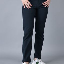 CANOE Men Navy Tailored Fit Easy Wash Chinos Trousers-image-1