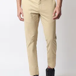 Basics Men Khaki Textured Tapered Fit Chinos Trousers-image-57