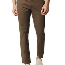 Basics Men Mid-Rise Plain Cotton Tapered Fit Chinos Trousers-image-54