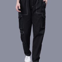 Mad Over Print Women Relaxed Loose Fit Cotton Cargos Trousers-image-11