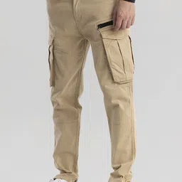 Snitch Men Khaki Coloured Classic Mid-Rise Cargos Trousers-image-37