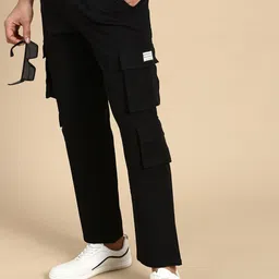 House of Koala Unisex Relaxed Fit Mid Rise Pure Cotton Cargos Trousers-image-7
