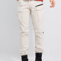 Snitch Off-White Slim Fit Mid-Rise Cargos Trousers-image-6