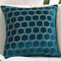 Decoghar Turquoise Blue & Silver-Toned 2 Pieces Geometric Square Cushion Covers-3