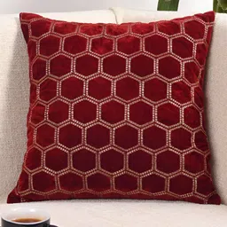 Decoghar Maroon & Gold-Toned 2 Pieces Geometric Square Cushion Covers-18