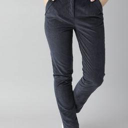 RAREISM Women Navy Blue Tapered Fit Corduroy Trousers-image-8