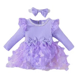 StyleCast Purple Infant Girls Embellished Ruffle Detail Balloon Dress With Neck Belt-48