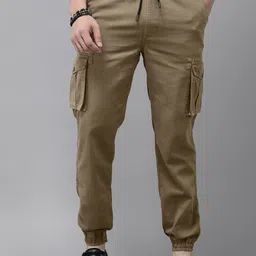 The Roadster Lifestyle Co. Men Beige Mid-Rise Pure Cotton Cargo Joggers-picture-47