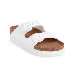 Birkenstock Women White Arizona Platform Vegan Narrow Sliders-image-14