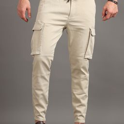 HERE&NOW Men Beige Slim Fit Mid-Rise Cotton Joggers-image-82