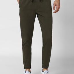 Peter England Casuals Men Olive Green Slim Fit Joggers Trousers-image-121
