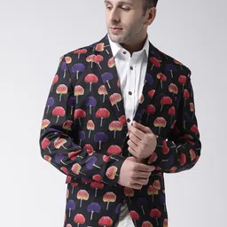 Hangup Men Black Printed Single Breasted Party Blazers-25