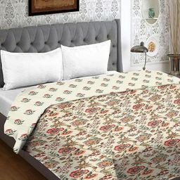MORADO Cream-Coloured & Brown Floral 150 GSM Double Bed Comforter-image-26